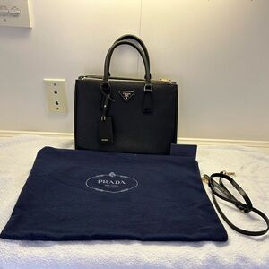 REAL PRADA Galleria Saffiano Leather Bag Purse with Luggage Tag & Strap